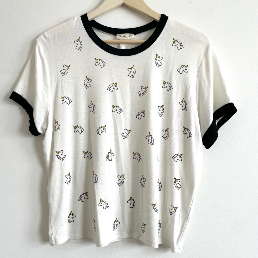 Cream Colored UNICORN Short Sleeve Shirt - Youth Large